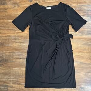 Avenue Size 14/16 Black dress Stretchy side tie knee length dress